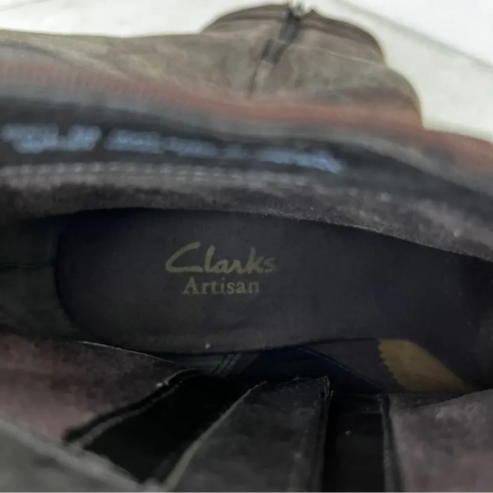 Clarks Brown Suede Ankle Boots Block Heel Button detail size 8